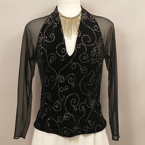 Sexy Sparkle Net Velvet Rhinestone Black Party Top